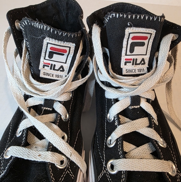 FILA Women's Black High-top Canvas Platform Sneakers - Picture 8 of 16